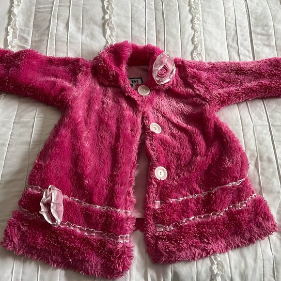 Corky and Company Vintage 4T Pink Floral Fluffy Coat - Picture 1 of 6